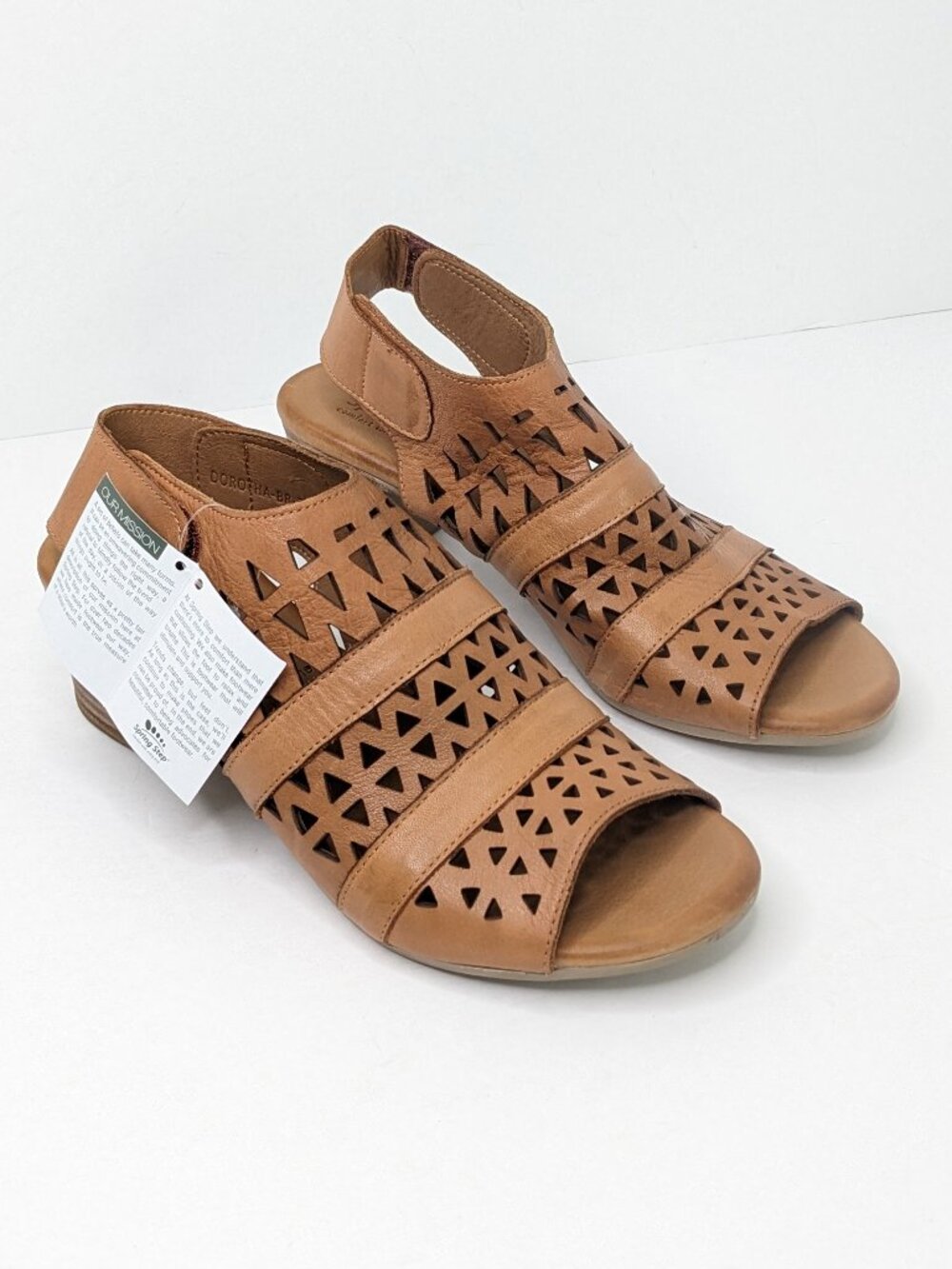 Spring Step Dorotha Heeled Sandals Brown Leather Women's 38 EU (US 7.5-8)